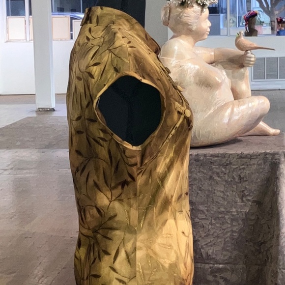 Golden brown leafs print Asian style maxi dress - Picture 11 of 15